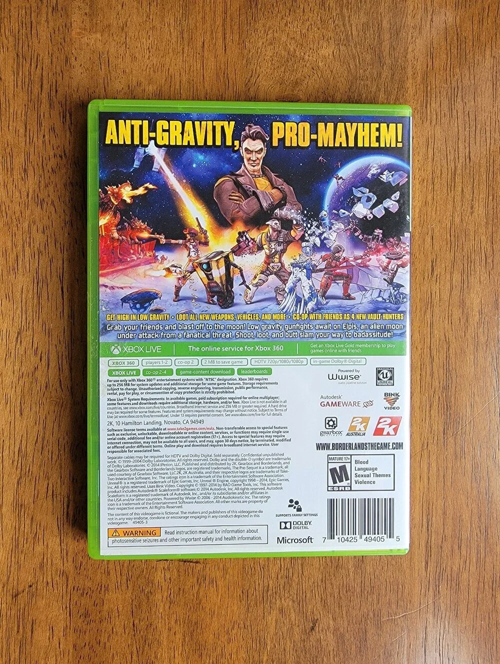 Borderlands the Pre-Sequel 2014 Mircosoft Xbox 360 Game with Manual